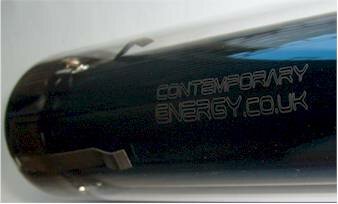 Close-up of company logo on a thermal tube